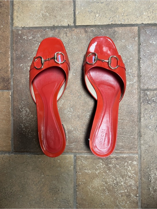 Gucci Shoes - Gucci Red Patent Leather Horsebit Mules